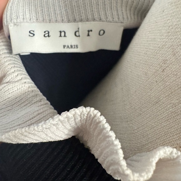 Sandro Paris Navy Blue Ribbed Ruffle Turtleneck - Picture 3 of 4